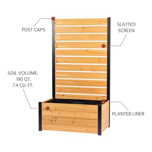Enclo Privacy Screens 6ft H Outdoor Freestanding 1 Wood Privacy Fence Screen Panel w/Planter Box for Deck, Yard, Pool, & Patio, Raised Cedar Garden Bed for Plants & Flowers, Concord EC18037 Enclo Privacy Screens