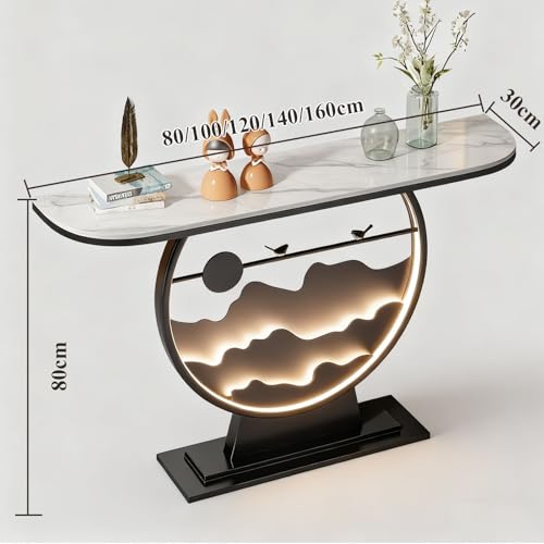 Modern Console Tables for Entryway with Metal Base/LED Light Entryway Table, Console Table Half Moon Hallway Table for Living Room, Hallway, Foyer, Entrance(Black C,120x30x80cm) Diodceraic
