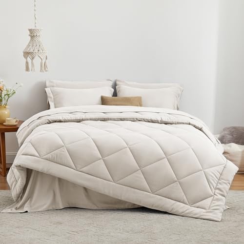 Love's cabin Twin Comforter Set Off White, 5 Pieces Twin Bed in a Bag, All Season Bedding Sets with 1 Comforter, 1 Flat Sheet, 1 Fitted Sheet, 1 Pillowcase and 1 Pillow Sham Love's cabin