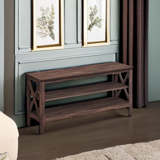 VASAGLE, Entryway Storage Bench, 2-Tier Shoe Rack, 11.8 x 39.4 x 18.9 Inches, Holds up to 600 lb, Farmhouse Style, for Living Room, Bedroom, Maroon Brown ULSB153K51 VASAGLE