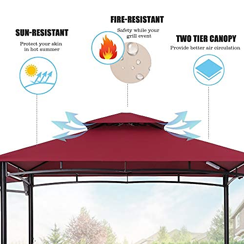 FAB BASED 5x8 Grill Gazebo, Outdoor BBQ Grill Patio Canopy with Extra Shadow & LED Lights, Barbeque Gazebo Canopy (Red) FAB BASED