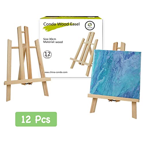 CONDA 12 Pack 11.8" Tabletop Easel, Portable A-Frame Tripod Tabletop Easel Set for Painting Party & Displaying Canvases, Photos, Display Tripod Holder Stand for Students Kids Beginners conda
