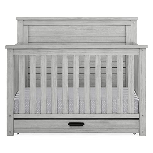 Delta Children Simmons Kids Caden 6-in-1 Convertible Crib with Trundle Drawer, Greenguard Gold Certified, Rustic Mist Delta Children