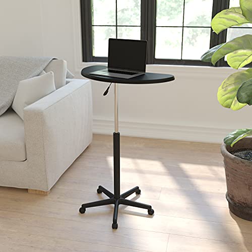 Flash Furniture Eve Sit to Stand Mobile Laptop Desk/Speaker's Lectern with Wheels, Modern Height-Adjustable Portable Standing Computer Desk, Black Flash Furniture