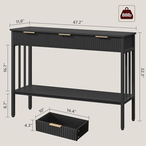 MAHANCRIS Console Table for Entryway, Entryway Table with Storage and Drawers, Narrow Long Sofa Table for Living Room, Hallway, Behind Couch, Corridor, Black and Gold CTHB5201 MAHANCRIS