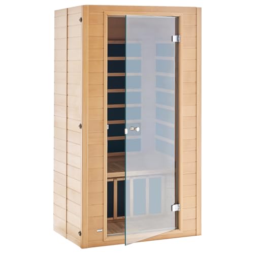 VEVOR 1 to 2 Person Far Infrared Wooden Sauna, Room Home Sauna Spa, Low EMF Far Infrared Hemlock Wood Sauna with Tempered Glass Door & Multicolor Lamp & Bluetooth Speakers & Chromotherapy Lights VEVOR