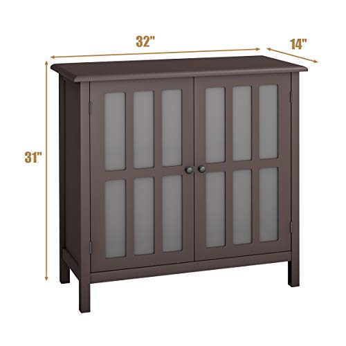 Tangkula Sideboard Buffet Storage Cabinet, Kitchen Storage Cabinet with 2 Glass Doors, Liquor Cabinet for Home Kitchen Dining Room, Cupboard Console Table, Curio Cabinet (Coffee) Tangkula