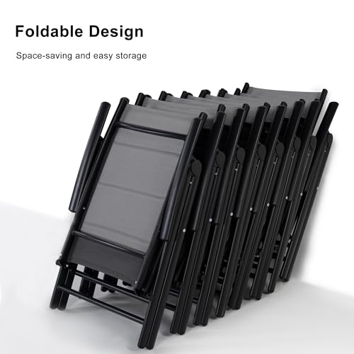 PURPLE LEAF 9 Pieces Outdoor Patio Dining Set with 8 Folding Portable Chairs and 1 Rectangle Aluminum Table, Foldable Adjustable High Back Reclining Chairs with Soft Cotton-Padded Seat, Grey PURPLE LEAF