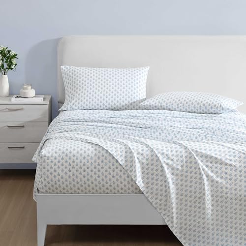 Laura Ashley - Twin Sheet Set, Crisp & Cool Cotton Percale Bedding with Deep Pockets, Lightweight for Year Round Comfort, Bed Sheets with Matching Pillowcase (Francesca Blue) Laura Ashley