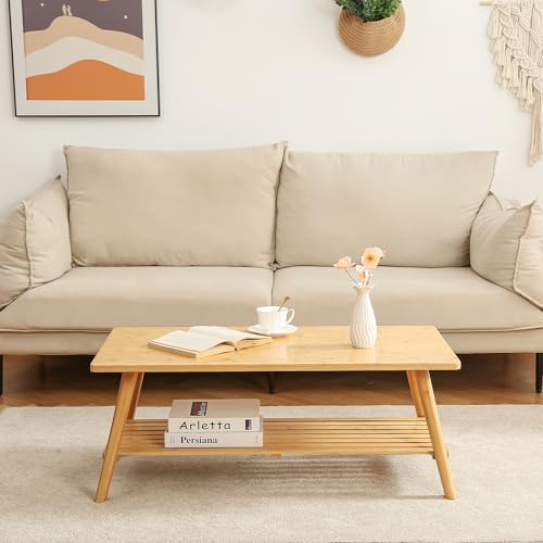 Houseables Folding Floor Table, Bamboo Coffee Table, Floor Desk, 15”H x 39”L x 20”W Living Room Coffee Table, Low Coffee Table, Japanese Floor Table, Low Table for Sitting on The Floor, Light Wood Houseables
