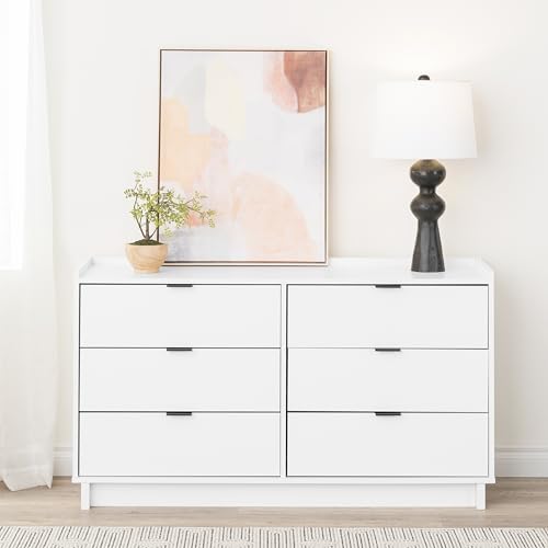 Prepac Simply Modern 6-Drawer Double Dresser for Bedroom, Chest of Drawers, Modern Bedroom Furniture, 52.5” wide x 16” deep x 29.5” tall, White Prepac