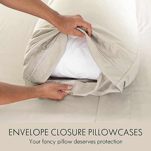 ClevaHome King Size Sheet Set - 6 Piece Soft Breathable Luxury Bed Sheet Set - Shrinkage & Fade Resistant Embroidered Bedding Sheet with Deep Pocket, 2 Extra Pillowcases (King, Oat Milk) Cleva