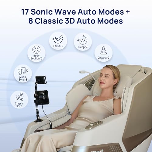 Lifevibe VAT Massage Chair Full Body VibroAcoustic Sonic Wave, SL-Track Zero Gravity Recliner with 25 Auto Modes, Smart Body Scan, Extendable Footrest, Reading Lamp, White Lifevibe