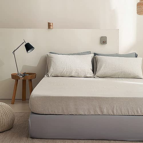 Simple&Opulence 100% Linen Sheet Set 4pcs Basic Style, Deep Pocket, Natural French Washed Flax Solid Color Soft Breathable Bed Sheets - Linen, Queen Simple&Opulence