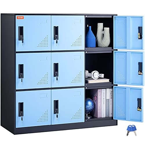 VEVOR Metal Locker for Employees, 9 Doors Storage Cabinet with Card Slot, Employee Lockers with Keys, 66lbs Loading Capacity Office Storage Lockers for Home, School, Office, Gym, Black VEVOR