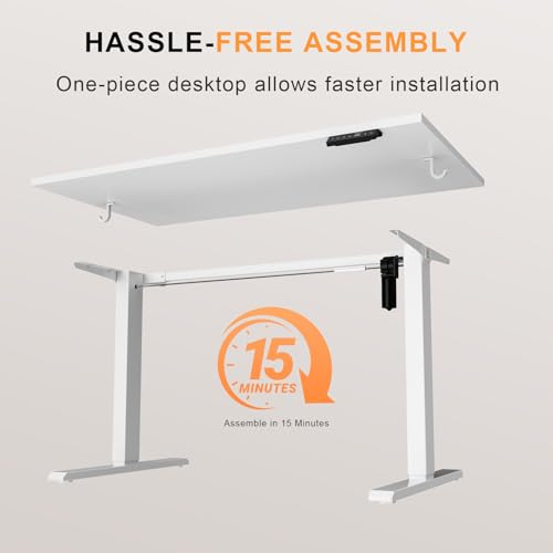 WALKINGDESK 48x24 Inches Whole Piece Electric Standing Desk, Seamless One Piece Height Adjustable Sit to Stand up Desk for Home Office, Ergonomic Computer Workstation, White WALKINGDESK