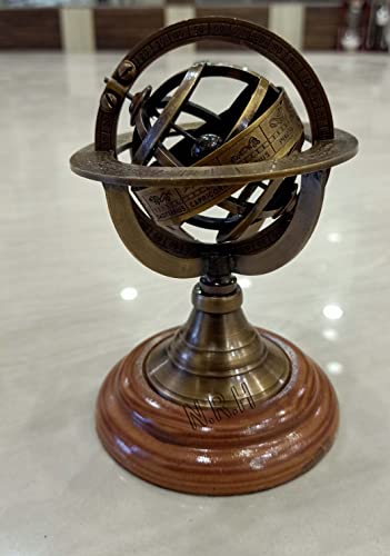 5" Nautical Brass Armillary Sphere World Globe Rosewood Base Table Decor Gift Nautical Replica Hub
