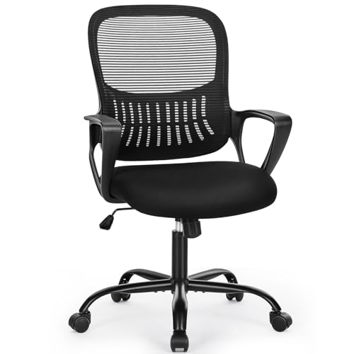 Sweetcrispy Ergonomic Mid-Back Mesh Home Office Desk Chair with Wheels, Lumbar Support, and Comfortable Armrests for Home, Bedroom, Study, Office Sweetcrispy