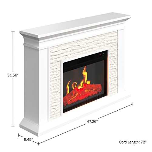 Electric Fireplace with Mantel - Freestanding Heater with Remote Control, Light-Adjustable LED Flames, and Faux Logs and Stones by Northwest (White) Northwest