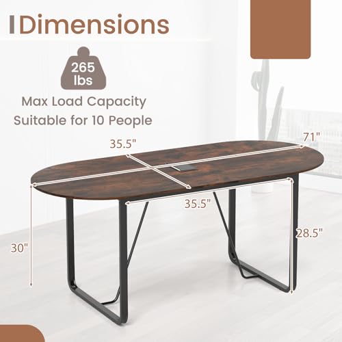 GOFLAME 71 Inches Executive Table, Oval Home Office Table with Cable Management Hole & Metal Frame, Seminar, Conference Table for 10 People, Large Business Furniture for Meeting Room GOFLAME