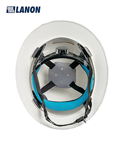 LANON Full Brim Hard Hat, OSHA Construction Work Approved, Blue Pattern Design, FRP Safety Helmet with 4 Point Adjustable Ratchet Suspension, Class C LANON Protection