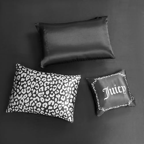 Juicy Couture Modern Black Leopard Satin Twin Comforter Set - Luxury Bed in a Bag – Soft & Stylish 6-Piece Bedding Collection Juicy Couture
