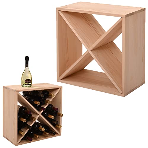 JAXPETY 24 Bottle Wine Rack Holder Compact Cellar Cube Bar Storage Kitchen Decor Wood Display Home,Natural JAXPETY