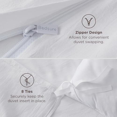 Bedsure White Duvet Cover Queen Size - 3 Pieces Prewashed Cotton-Like Polyester Extra Soft Bedding Set, Includes 1 Duvet Cover 90x90 Inches with Zipper Closure & 2 Pillow Shams, Comforter Not Included Bedsure