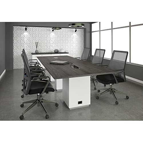 Thaweesuk Shop New Gray and White 12 FT Modern Executive Rectangle Shaped Conference Table Square Legs Grommets Racetrack Meeting Boardroom Room Desk Power High End Office Wood 144''L x 48''W x 30''H Generic