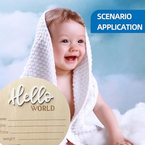 Baby Announcement Sign, 5.9 Inch Wooden Hello World Newborn Welcome Sign, Birth Announcement Sign for Hospital, Newborn Name Sign Plaques for Photo Props Baby Shower Nursery(White) LZEDIRA