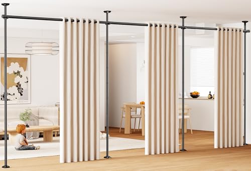 BONPALLY Room Divider Curtain Rod for Wide Space Room Separation, 28-171inch(W) 4-10ft(H) Adjustable No Drilling Tension Curtain Rods, Heavy Duty Temporary Privacy Wall Divider, Black Bonpally