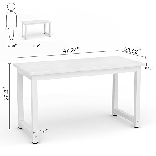 Tribesigns Modern Simple Computer Desk, 47 inch Office Desk Computer Table, Study Writing Study Desk for Home Office, White Tribesigns