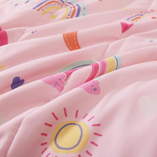 Kaleido Space Glow in The Dark Kids Comforter Set Full Size for Girls, Pink Rainbow Bedding Set 1 Comforter, 1 Decor Pillow, 2 Pillow Shams Kaleido Space