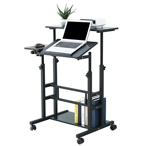 UNICOO Portable Standing Desk on Wheels, Height Adjustable Mobile Workstation, Versatile for Home Office, Rolling Sit to Stand Design, Ergonomic - (U101-B) UNICOO
