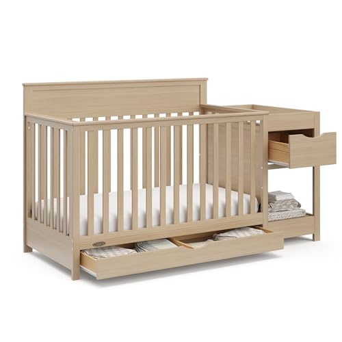 Graco Shiloh 5-in-1 Convertible Crib & Changer with Drawer – GREENGUARD Gold Certified Baby Crib Crafted from Wood, Converts to Toddler Bed, Daybed, and Full-Size Bed (Driftwood)
