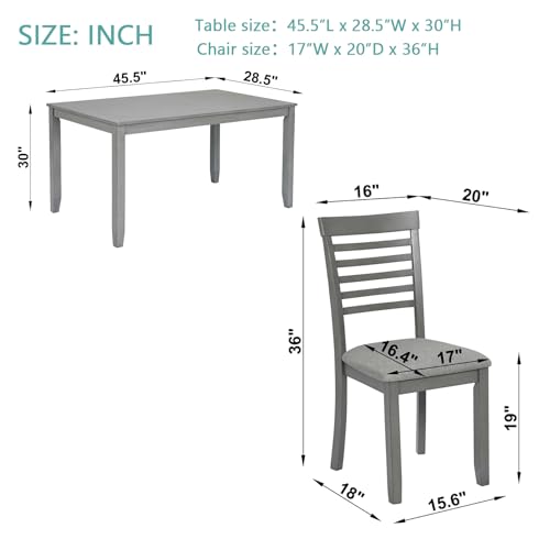 KEIKI 5-Piece Standard Height Dining Table Set with Rectangular Table and 4 Upholstered Ladder Backrset Chair, for 4 Person, Modern Wooden Table Set, Easy Assembly, for Kitchen, Dining Room, Gray KEIKI
