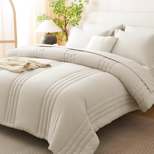 CozyLux Queen Size Comforter Sets - 7 Piece Bed in a Bag Beige Comforter Set with Sheets Luxury Queen Bed Set All Seasons, Soft Bedding Set with Down Alternative Comforter, Sheets, Pillowcases & Shams CozyLux