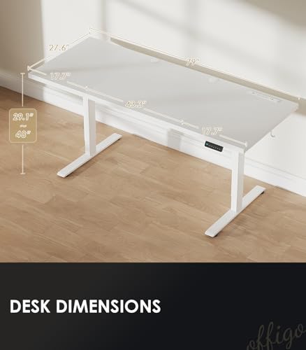 OffiGo 79 Inch Executive Electric Standing Desk, Height Adjustable Desk with Power Outlet & 1.38" Thick 3-Piece Desktop, Sit Stand Computer Desk for Home, Office, Conference Room, White OffiGo