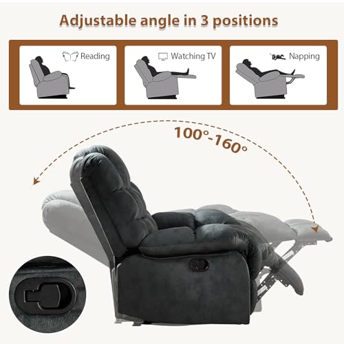 ANJ Massage Recliner Chair with Heat for Adults, Manual Recliners with Soft Fabric, Ergonomic Reclining Sofa with Overstuffed Armrests and Backrest, Single Recliner Chairs for Living Room, Dark Green