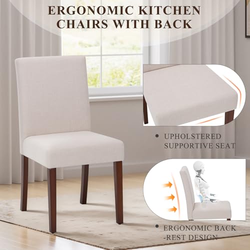 Upholstered Parsons Dining Chairs Set of 4, Modern Dining Room Chairs with Back, Fabric Kitchen Side Chairs with Wood Legs for Dinner Farmhouse Restaurant, Beige MALOL