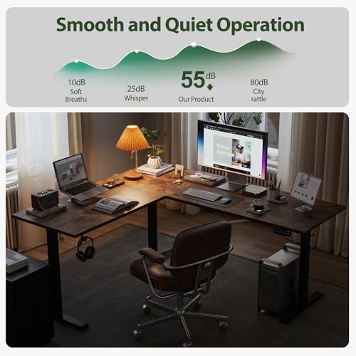 Agilestic L Shaped Standing Desk Adjustable Height, Electric Corner Standing Desk, 63 x 55 inch Sit Stand Computer Table with Splice Board, Rustic Brown Agilestic