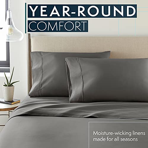 HC COLLECTION Bed Sheets Set King with 2 Pillowcases, Hotel Luxury Platinum 1800 Series Brushed Microfiber Sheet w/Deep Pocket, Ultra Soft Lightweight 4 Pcs Linen Bedding for Hot Sleepers, Gray HC COLLECTION