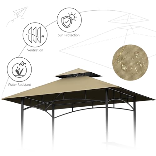 5' x 8' Grill Gazebo Replacement Canopy Roof Only,Waterproof Double Tiered Shelter Cover,Outdoor BBQ Gazebo Canopy Top Fit for Gazebo Model L-GG001PST-F (Khaki) Iheqard