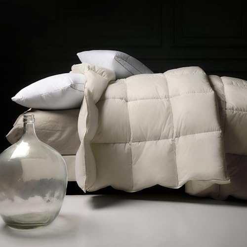 puredown® Goose Feather Down Fiber Comforter Twin Size, All Season 100% Cotton Duvet Insert Medium Warmth, Cloud Soft Hotel Luxury Collection Bedding Comforters Cream 90" x68 puredown