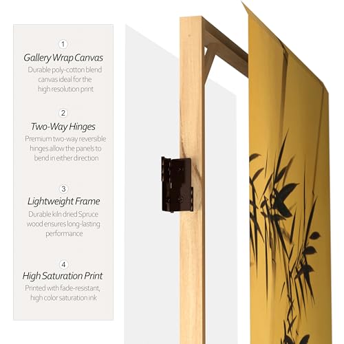 Red Lantern 3 ft. Short Double Sided Bamboo Tree Canvas Room Divider 4 Panel Freestanding Folding Privacy Screen Partition and Separator for Modern and Contemporary Bedroom Home Office Studio Dorm Red Lantern