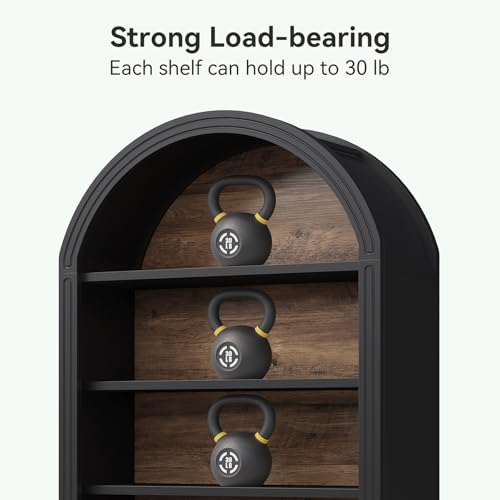 LITTLE TREE 8-Tier Bookcase, 78.7" Tall Bookshelf with Arched Top, Large Freestanding Wooden Open Bookcase Bookshelf, Modern Book Shelf Organizer for Living Room, Bedroom, Office, Library, Black Brown LITTLE TREE