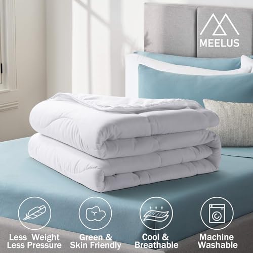 MEELUS Lightweight Comforter Cooling White, All Season Duvet Insert Breathable Queen Size Summer Bedding, Soft Microfiber Cool Down Alternative Quilt with Corner Tabs, 88x88 inch MEELUS