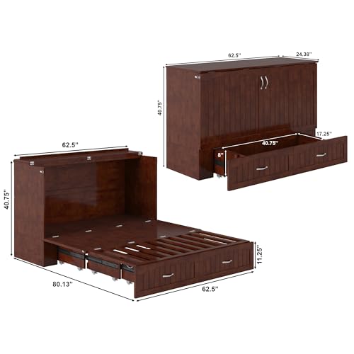 AFI, Southampton Murphy Bed Chest Queen with 6" Mattress, Storage Drawer & Built-in USB Charger, Walnut