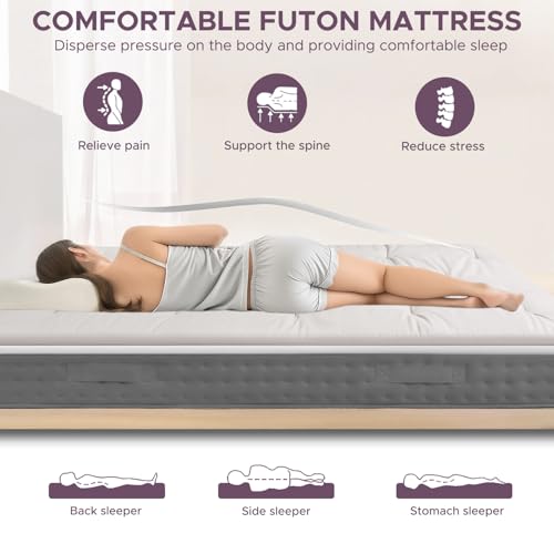 Japanese Floor Mattress, 100% Cotton 2.5" Thicken Foldable Futon Mattress Tatami Mat Sleeping Pad, High Density Foam, Ideal for Comfort and Support, Kids Floor Lounger Pillow Bed Sofa (Light Gray) SCHNAUZER HOME