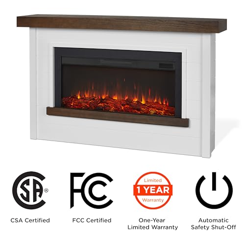 Real Flame Bernice 67" Landscape Electric Fireplace with Mantel for Living Room or Bedroom, Replaceable Fireplace Insert Heater, Realistic Log and Flame Effect, Remote Control (White) Real Flame